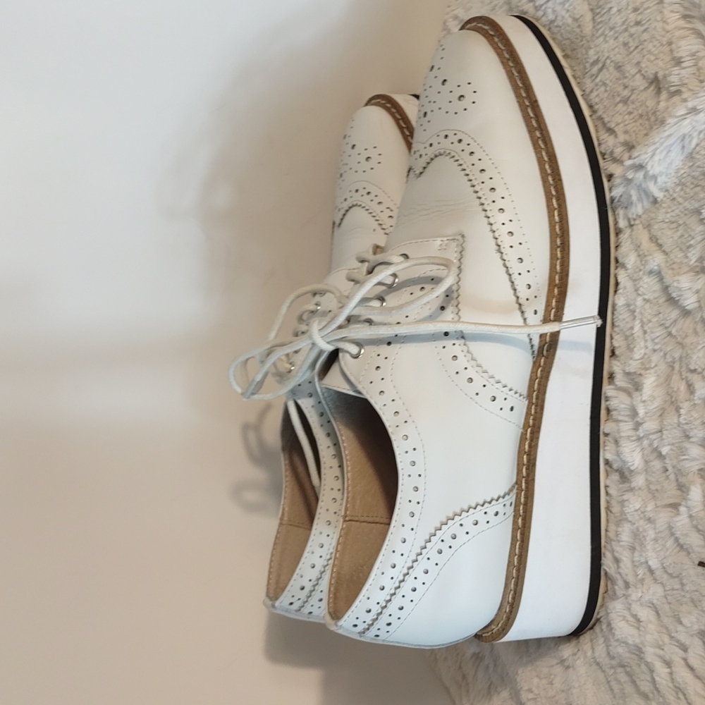 Shellys London White Brogue Platform Shoes